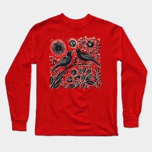 Lino Cut Birds Long Sleeve T-Shirt